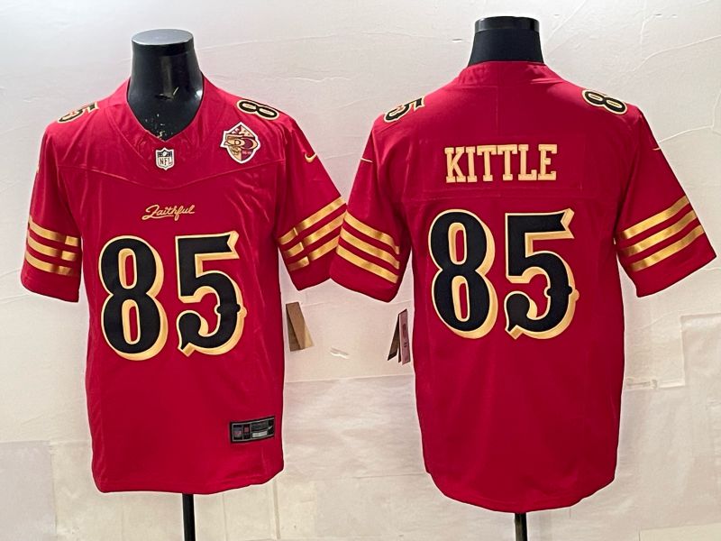 Men 2025 Nike San Francisco 49ers #85 Kittle red gold 5th generation Limited NFL Jersey 007
